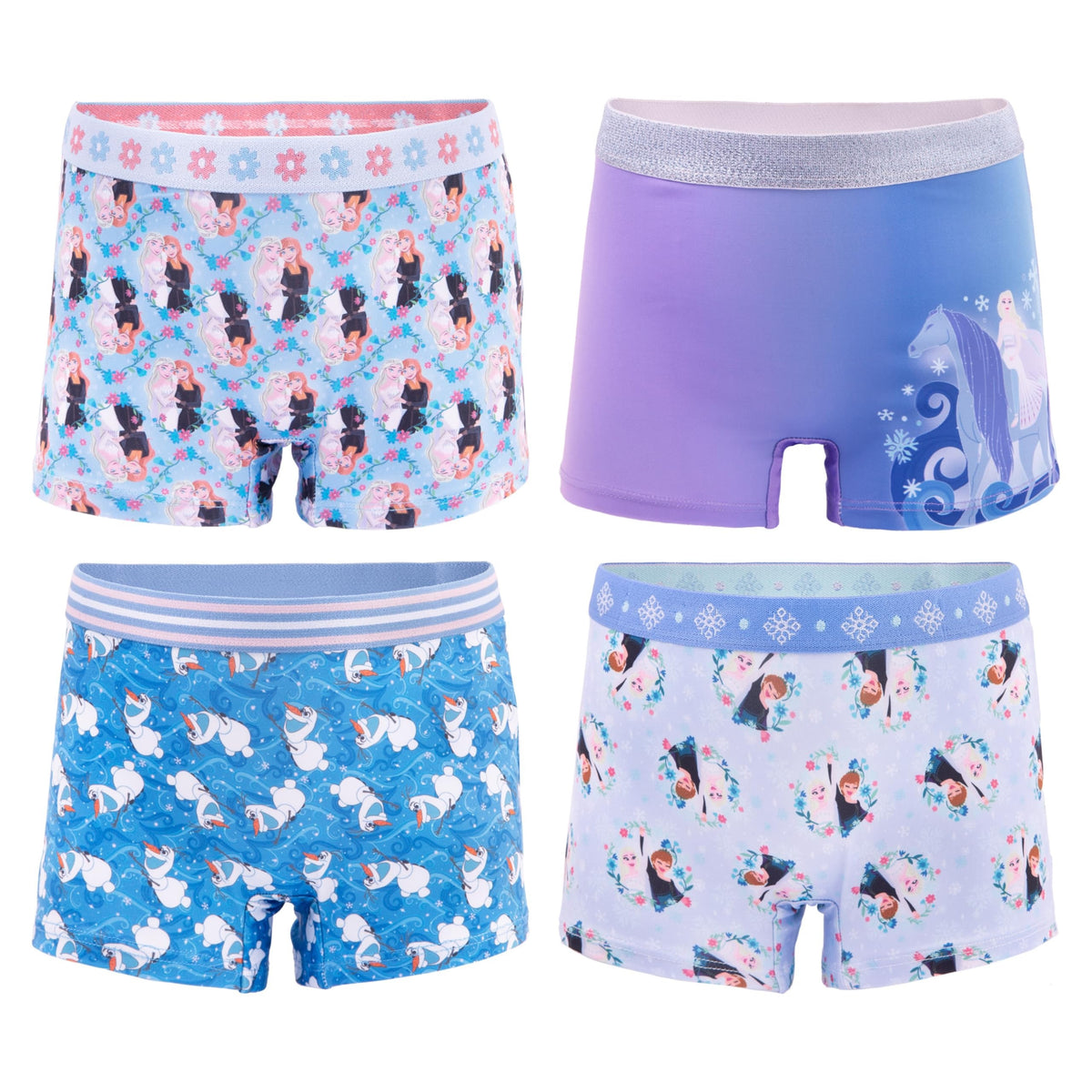 Disney Frozen | Boxer Brief Nina Pack 4 | Sin Etiqueta | Cintura Elastica | Estampados Elsa Anna Olaf Nokk | Licencia Oficial Disney (2 - 10T)
