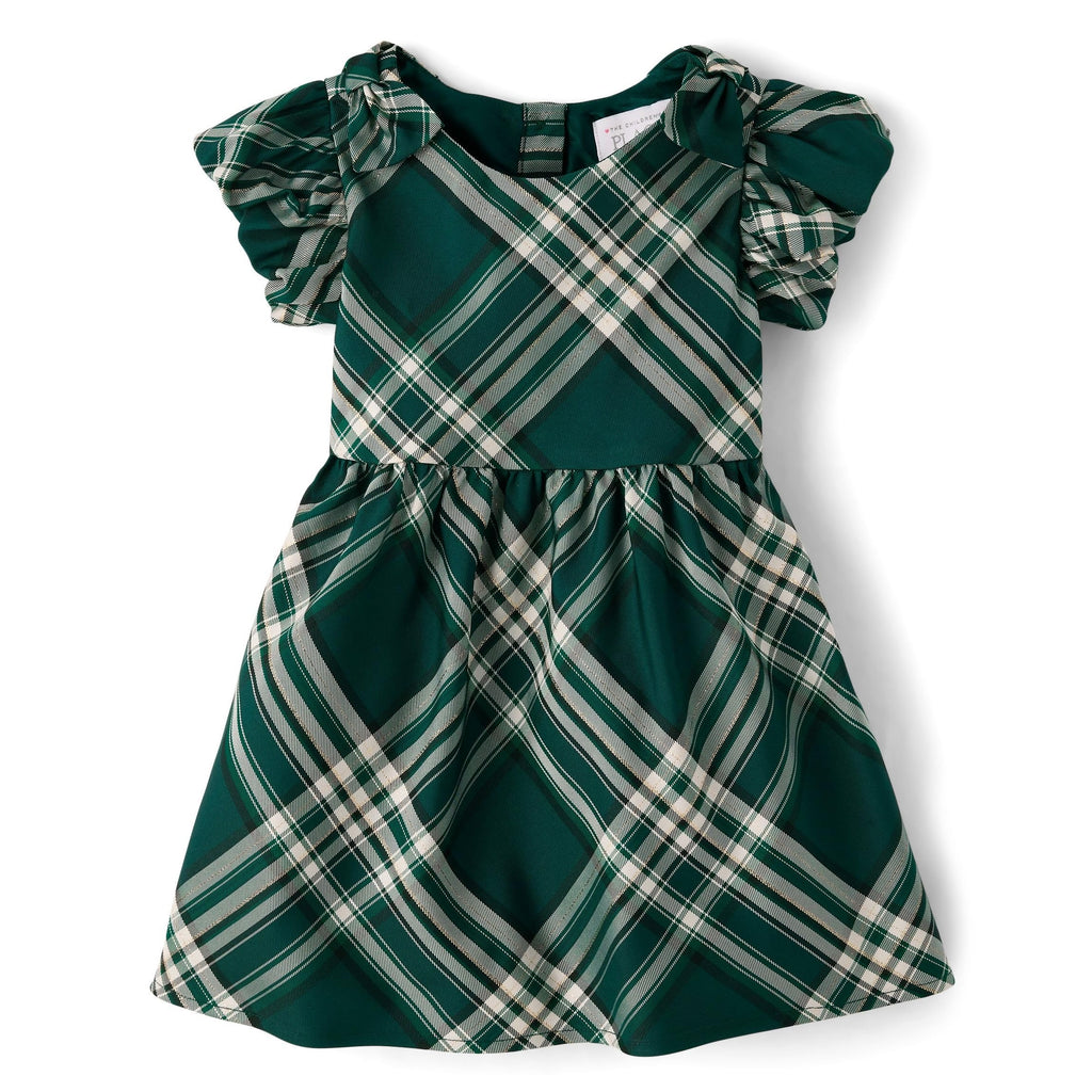 The Children's Place | Vestido Elegante Cuadros Escoceses Manga Farol Niña
