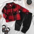 Conjunto de 2 Piezas "Red Lumberjack" para Niño – Chaqueta de Cuadros Rojos y Negros con Pantalón Casual (Primavera/Otoño (3M - 3Y)