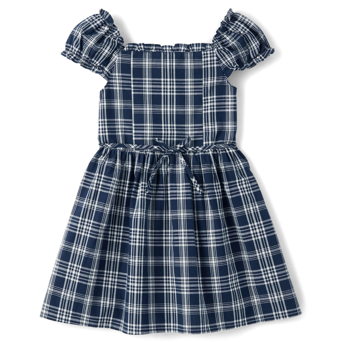 The Children's Place | Vestido Cuadros Azul Marino Manga Farol Botón Frontal Niña