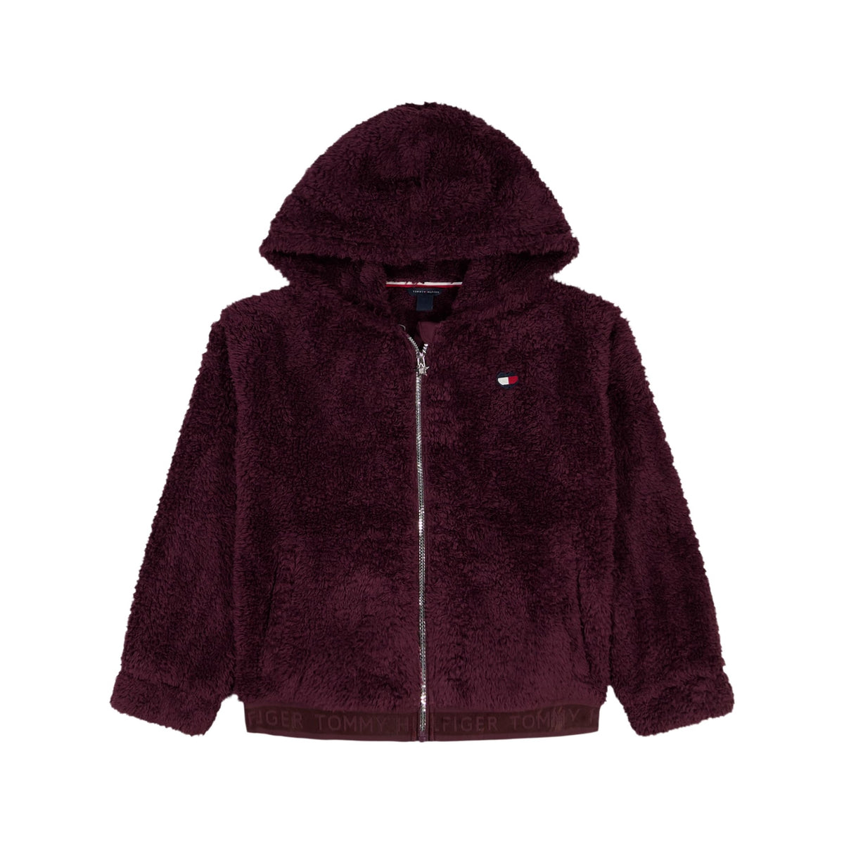 Chaqueta Sherpa Faux Fur Full-Zip Tommy Hilfiger | Fluffy Burgundy Vino + Dobladillo Jacquard TOMMY | Niña (8T - 14T)