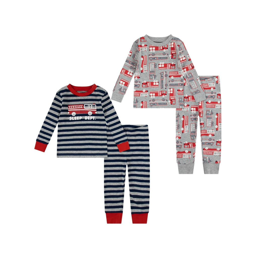 Huggies conjunto de pijama 4 piezas camiones de bomberos para niños – dos sets de camiseta y pantalón coordinados