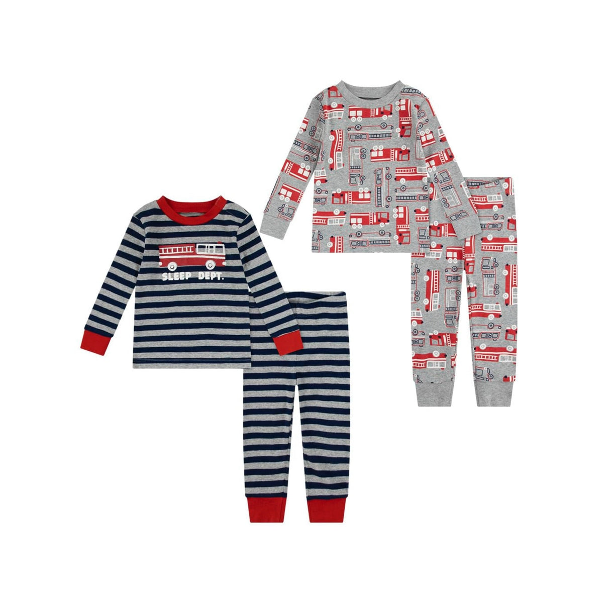 Huggies conjunto de pijama 4 piezas camiones de bomberos para niños – dos sets de camiseta y pantalón coordinados