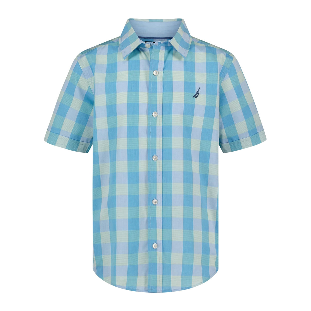 Nautica | Camisa Manga Corta Gingham Turquesa Verde Menta Niño (8T - 16T)