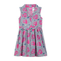 Vestido Barbie Niña | 100% Algodón + Chambray All-Over Corazones Fucsia + Camisero Sin Mangas | Azul/Rosa Licencia Oficial (2T - 16T)