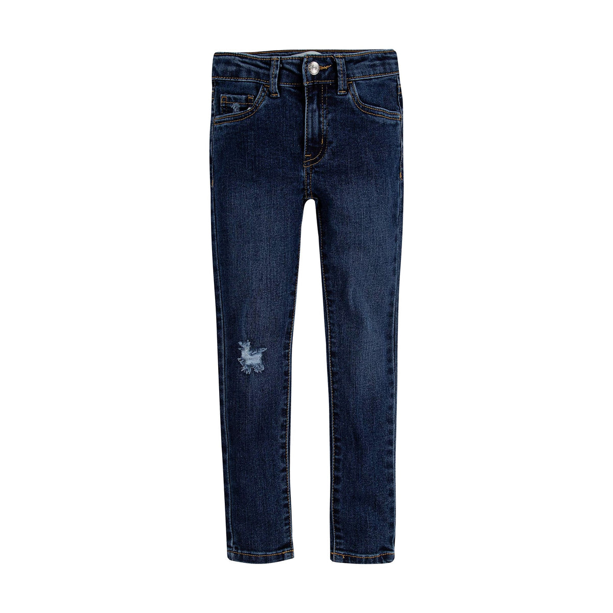 Jean Slim Levi's | Índigo Oscuro + Rotura en Rodilla + Costuras Doradas + Arcuata Icónica | Niña (5T - 16T)