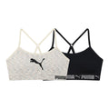 PUMA | Bralette Nina Pack 2 | 94% Nailon 6% Licra | Sin Costuras | Correas Espagueti Ajustables | Galletas Removibles | Gris Heather Tinte Espacial + Negro (6 - 14T)