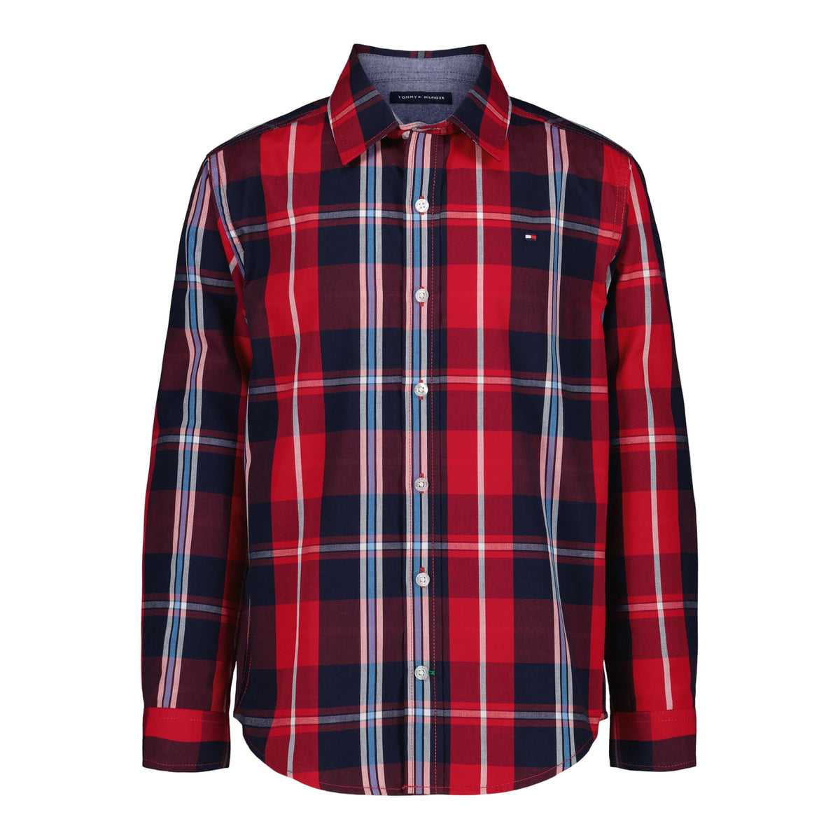 Tommy Hilfiger | Camisa Casual Manga Larga Cuadros Scooter Rojo Niño (8T)