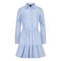 Tommy Hilfiger Vestido Camisero Niña | Rayas Ithaca Azul/Blanco • Manga Larga • Cintura Fruncida • Falda Volantes