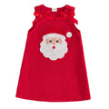 Santa Face Rojo | Vestido Pana Roja Nina Sin Mangas + Cuello Redondo + Aplicacion Papa Noel 3D + Lazos