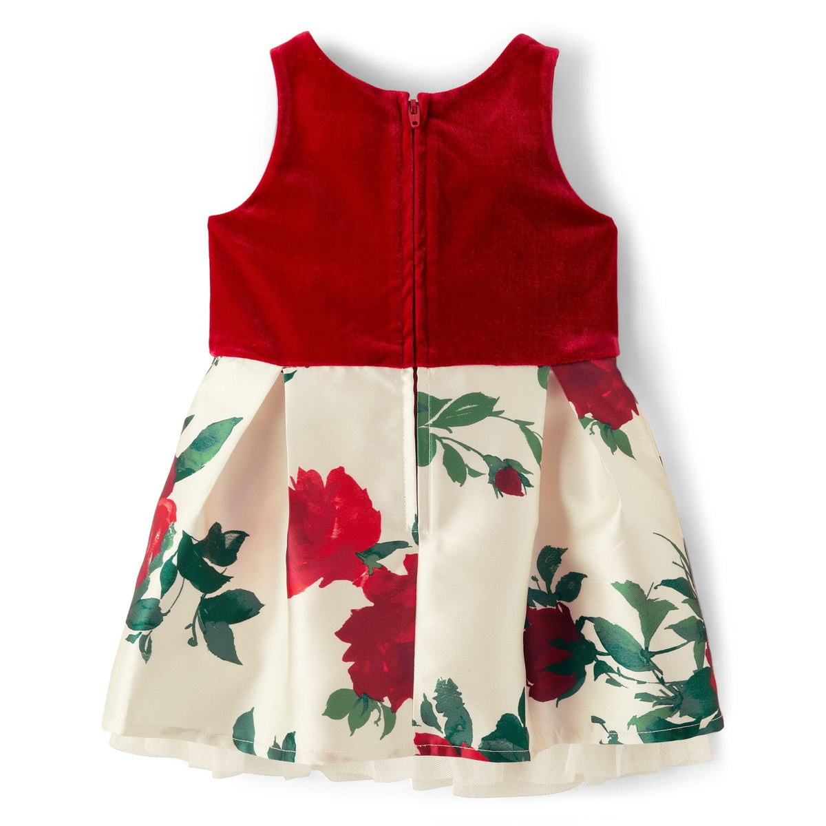 The Children's Place | Vestido Elegante Terciopelo Rojo y Falda Floral Rosas Niña