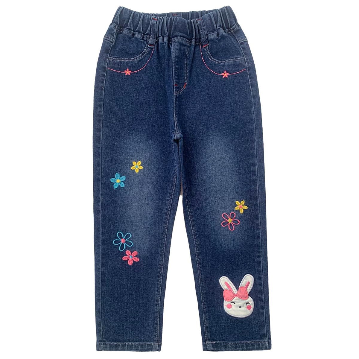 Jean para Niña con Bordado de Conejita y Flores