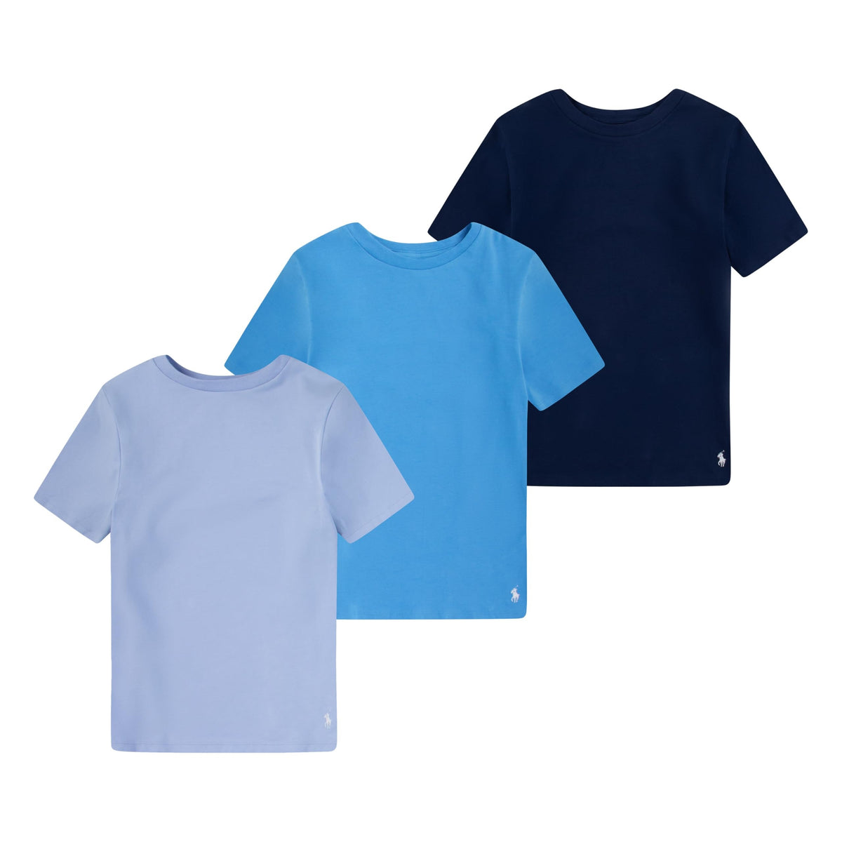 Polo Ralph Lauren | Camisetas Interior Niño Pack 3 Algodón 4D-Flex Azul Cielo Real Marino Manga Corta (6T - 16T)
