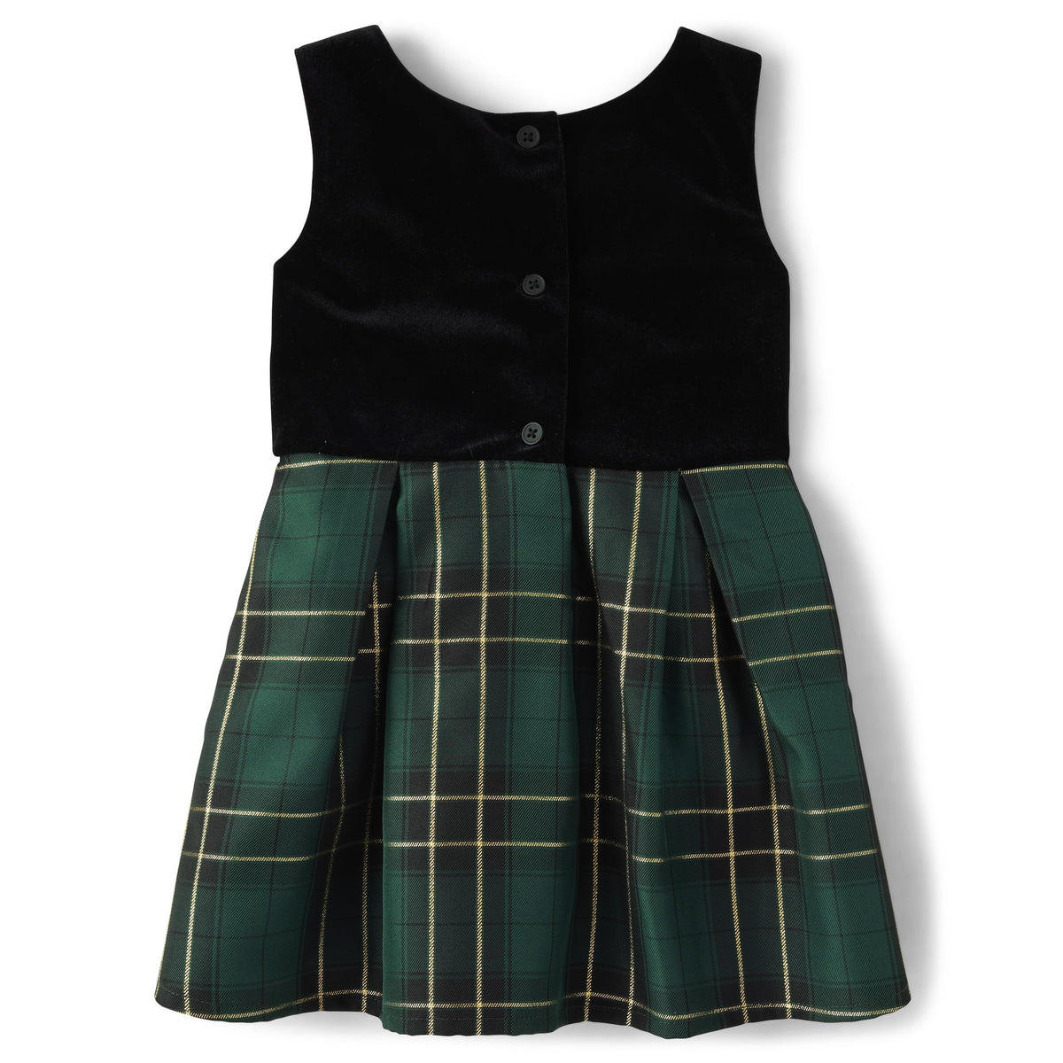 The Children's Place | Vestido Elegante Terciopelo Negro y Cuadros Escoceses Verde Niña