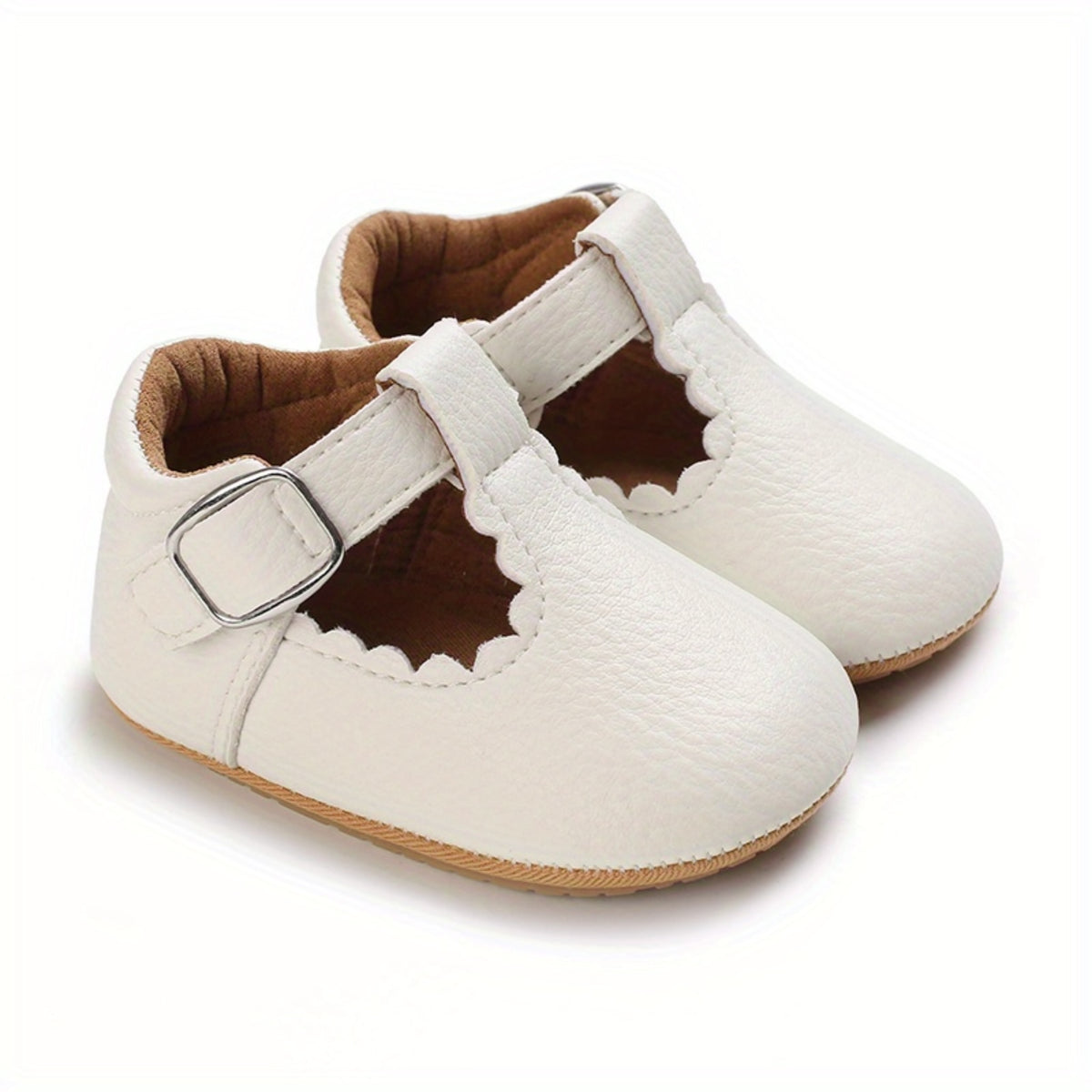 Zapatos Estilo Mary Jane para Bebé Niña en Color Blanco con Suela Blanda Antideslizante (Calzado Ligero de Cuna para Fiestas y Uso Diario) (Talla 19 - 21)