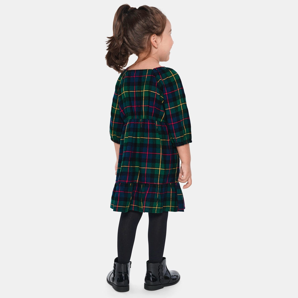 The Children's Place | Vestido Casual Franela Cuadros Verde Manga Larga Escalonado Niña