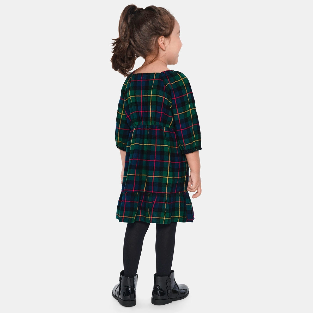 The Children's Place | Vestido Casual Franela Cuadros Verde Manga Larga Escalonado Niña
