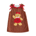 Gingerbread Girl Cafe | Vestido Pana Cafe Nina Sin Mangas + Cuello Redondo + Aplicacion Galleta Jengibre + Lazos