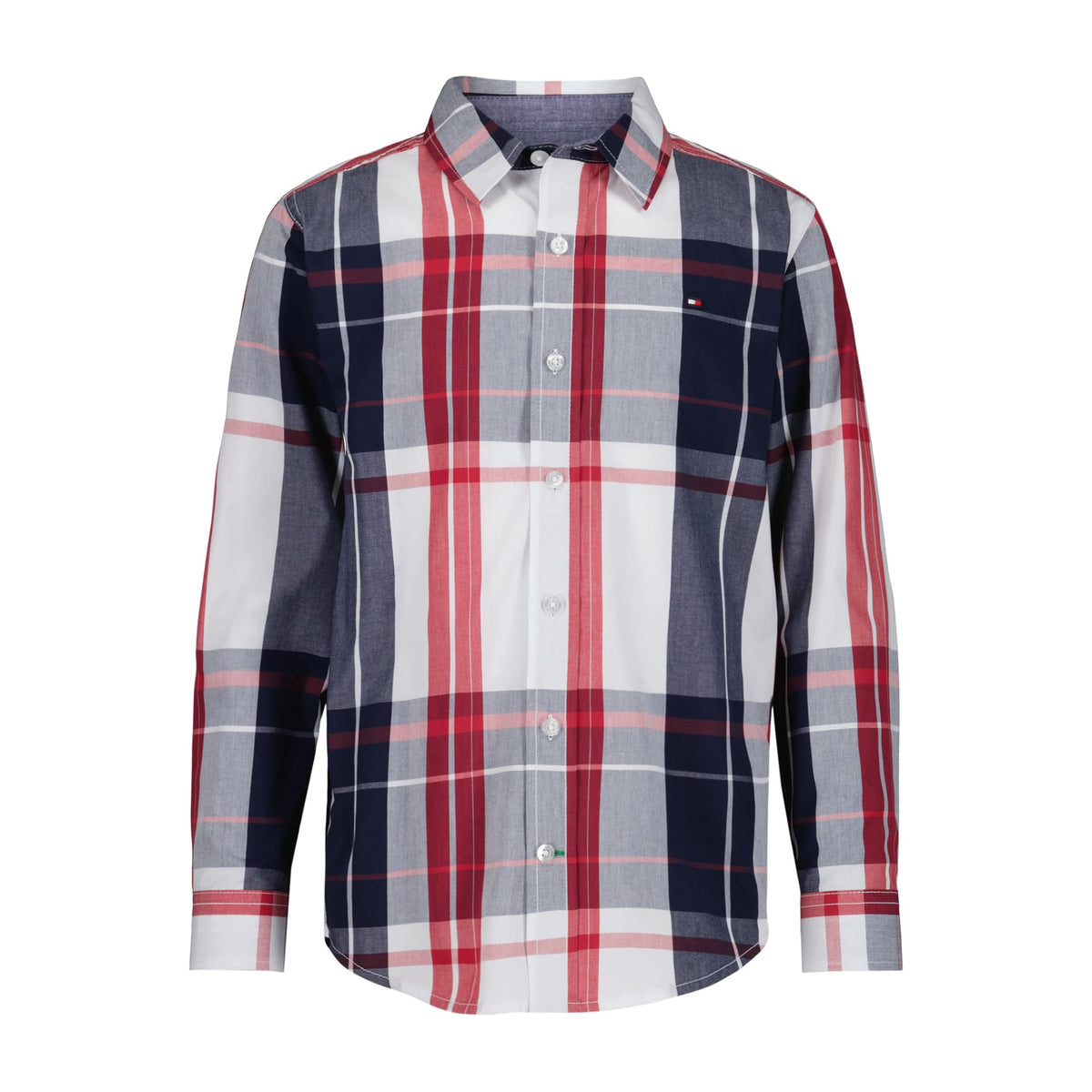 Tommy Hilfiger | Camisa Casual Manga Larga Cuadros Grandes Marino Rojo Niño (8T - 12T)