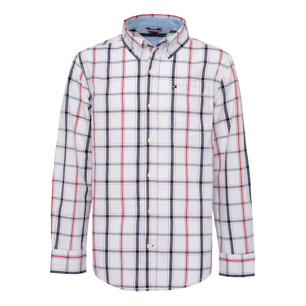 Tommy Hilfiger | Camisa Casual Manga Larga Cuadros Frescos Blanco Marino Niño (8T - 18T)
