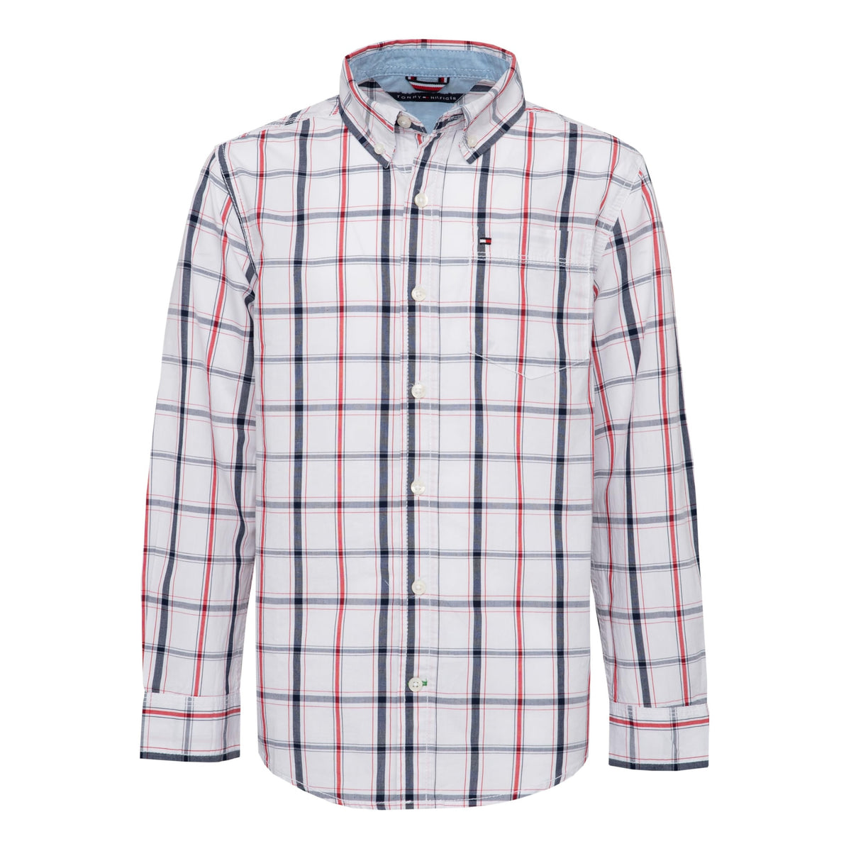 Tommy Hilfiger | Camisa Casual Manga Larga Cuadros Frescos Blanco Marino Niño (8T - 18T)