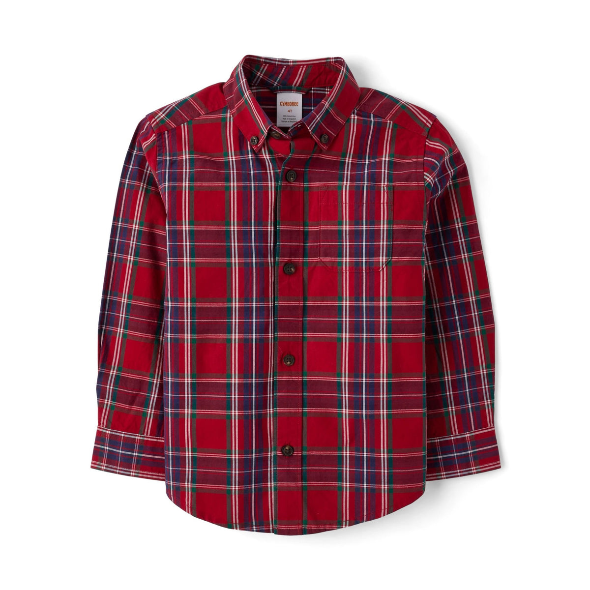 Gymboree Camisa de Cuadros Tartán Manga Larga – Rojo Royal Stewart (12M - 3T)