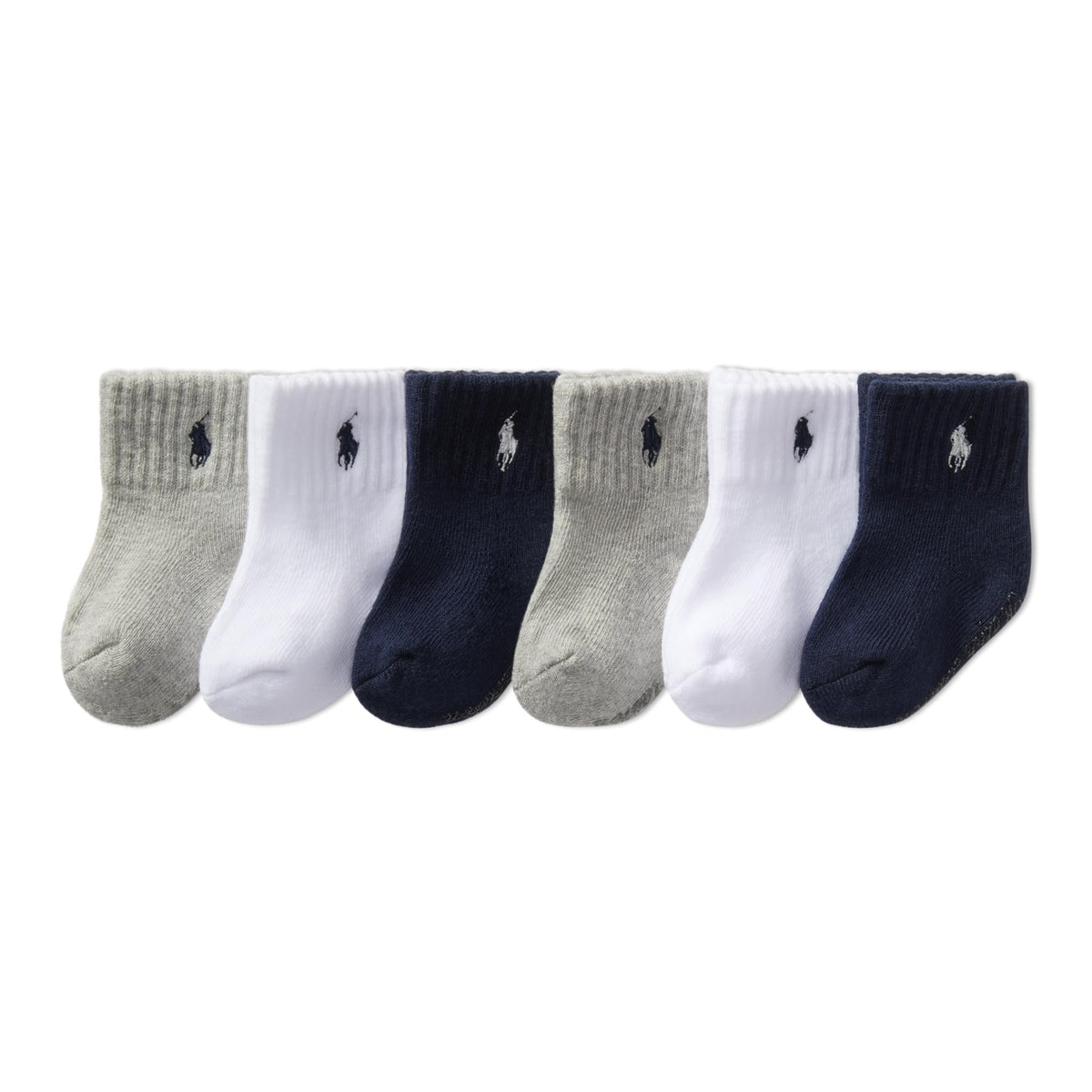 Polo Ralph Lauren | Calcetines Bebé Pack 6 Algodón Pony Bordado Stay-Up Tobillero Gris Blanco Marino 0-24 Meses