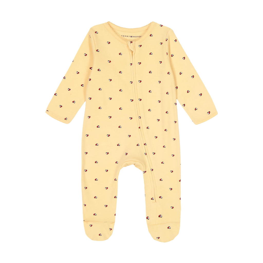 Mono con Pies Manga Larga Tommy Hilfiger | Corazones Bandera Allover | Amarillo Vainilla | Bebé/Niña (0/3M - 3/6M)
