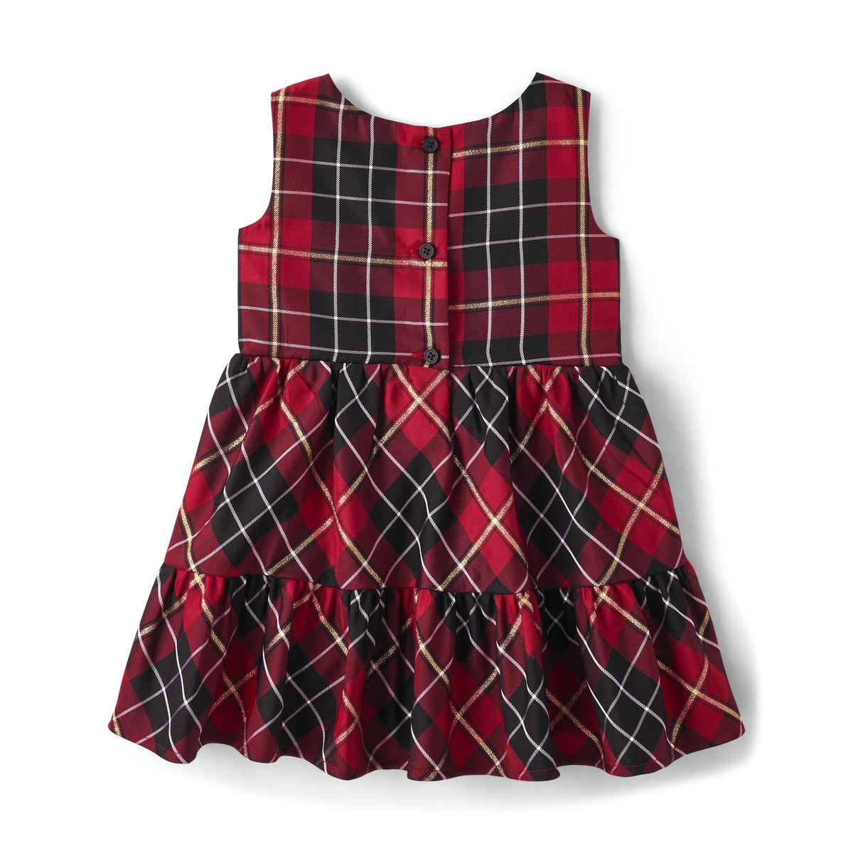 The Children's Place | Vestido Elegante Cuadros Escoceses Rojo Negro Dorado Falda Escalonada Niña