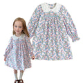 Vestido de Manga Larga 100% Algodón con Cuello Bordado y Estampado Floral Multicolor para Niña (12M - 8T)
