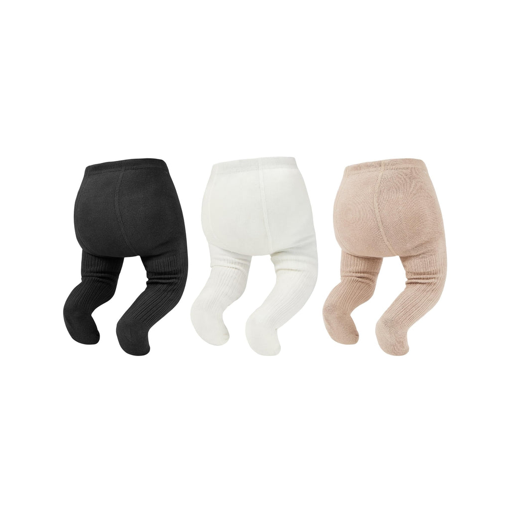 Pack 3 Leotardos con Pies Zando | Espacio para Pañal + Algodón Premium + Negro Blanco Beige | Bebé Niña 0-4T