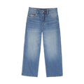 Jean Wide Leg Tiro Medio Tommy Hilfiger | Lavado Dekalb + Bandera Lentejuelas + Parche Cuero TH | Niña (7T - 16T)