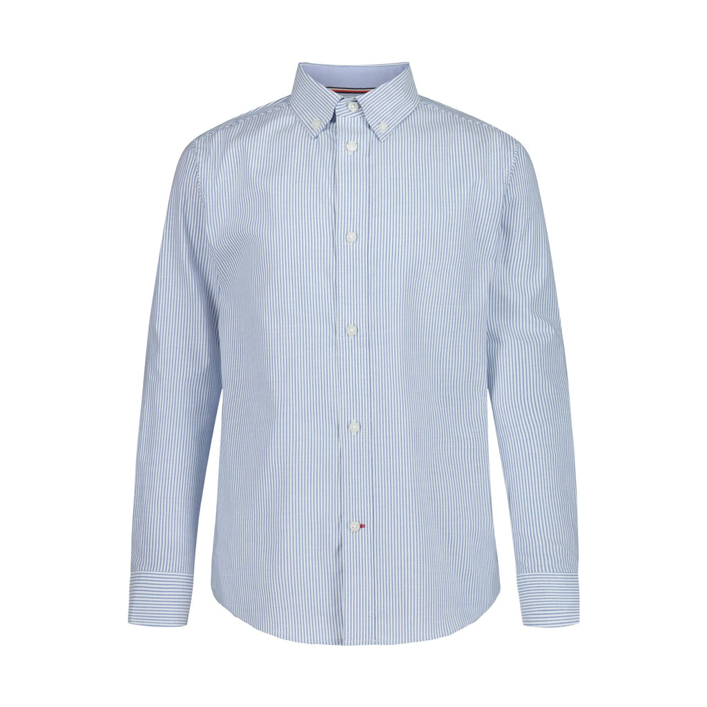 Tommy Hilfiger | Camisa de Vestir Manga Larga Rayas Azul Medio Niño  (8T - 16T)
