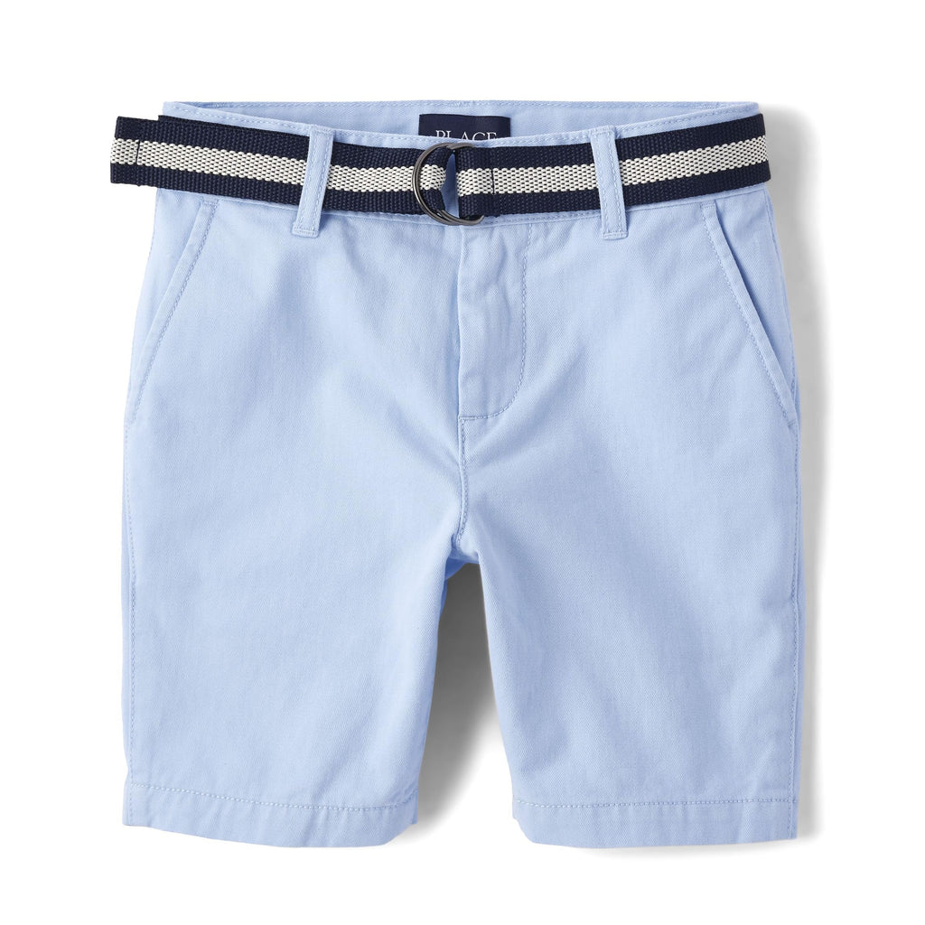 The Children's Place Short Chino Azul Cielo con Cinturón Niño | Sarga Algodón • Botón + Cremallera