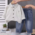 Conjunto de 2 Piezas para Niño con Camisa de Rayas de Manga Larga y Pantalón de Mezclilla (Atuendo Casual y Versátil de Otoño/Primavera) (9M - 6Y)