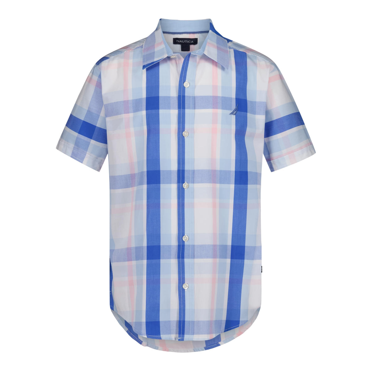 Nautica | Camisa Manga Corta Cuadros Azul Hielo Rosa Niño (Solo 8T)