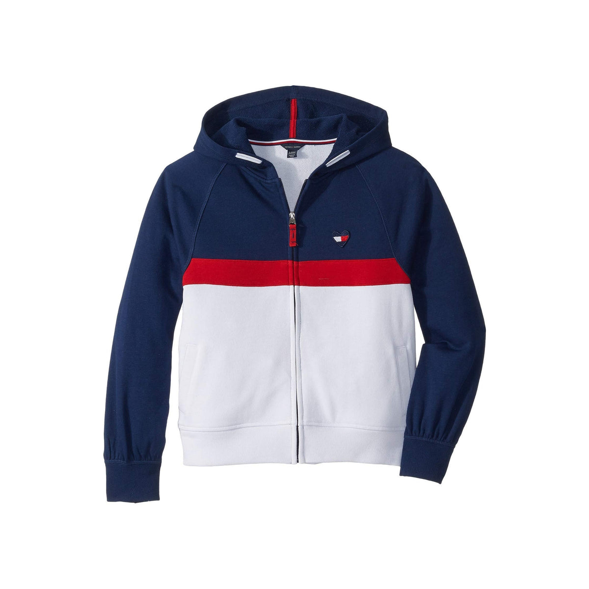 Hoodie Full-Zip Color Block Tommy Hilfiger | Tricolor Navy + Rojo + Blanco + Logo Corazón TH | Niña (Solo 12T - 14T)