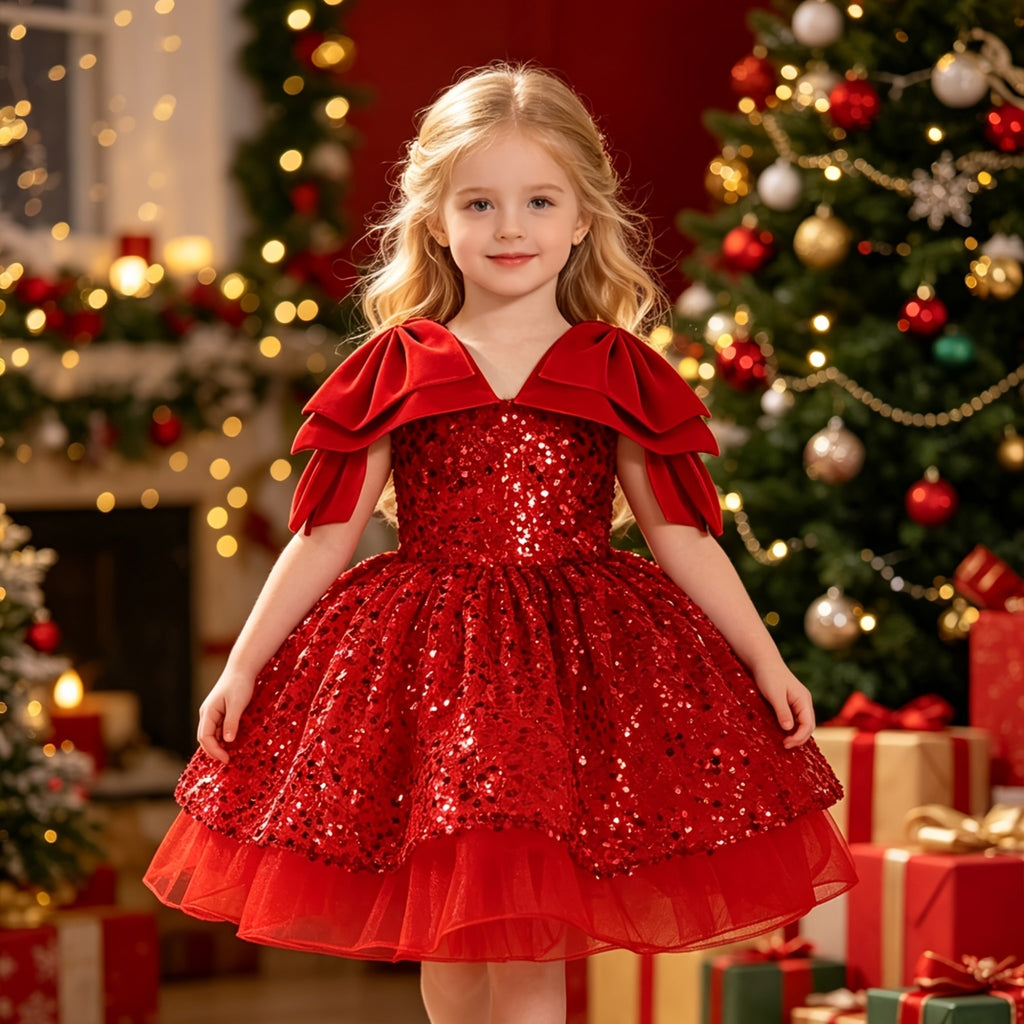 Vestido de Princesa para Niña: Vestido de Noche y Fiesta de Navidad con Lentejuelas Brillantes y Falda de Tul (Estilo Banquetes) (4 - 8Y)