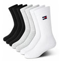 Tommy Hilfiger | Calcetines Niño Unisex Pack 6 Pares Crew Deportivos Surtido Negro Gris Blanco Logo Bandera (4 - 12T)