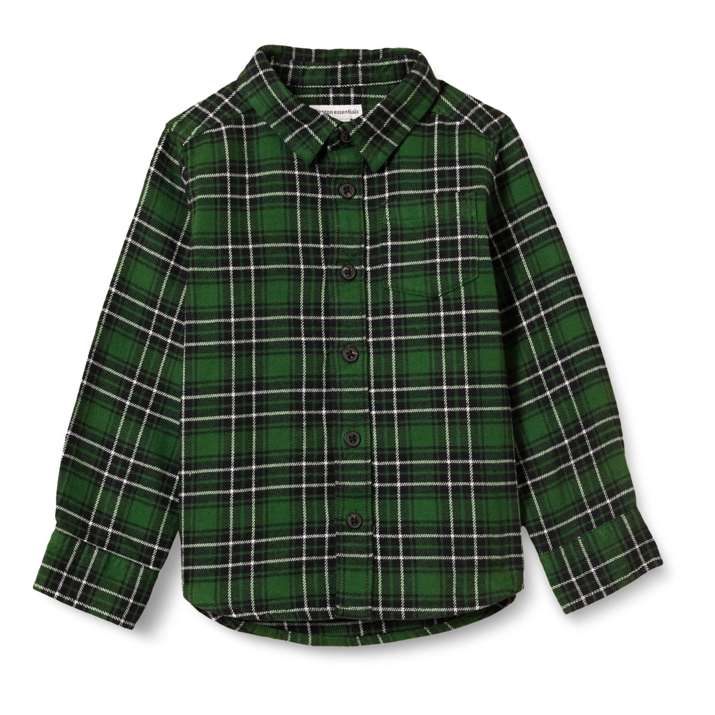 Amazon Essentials Camisa Franela Niño | Cuadros Verde • Manga Larga • 100% Algodón
