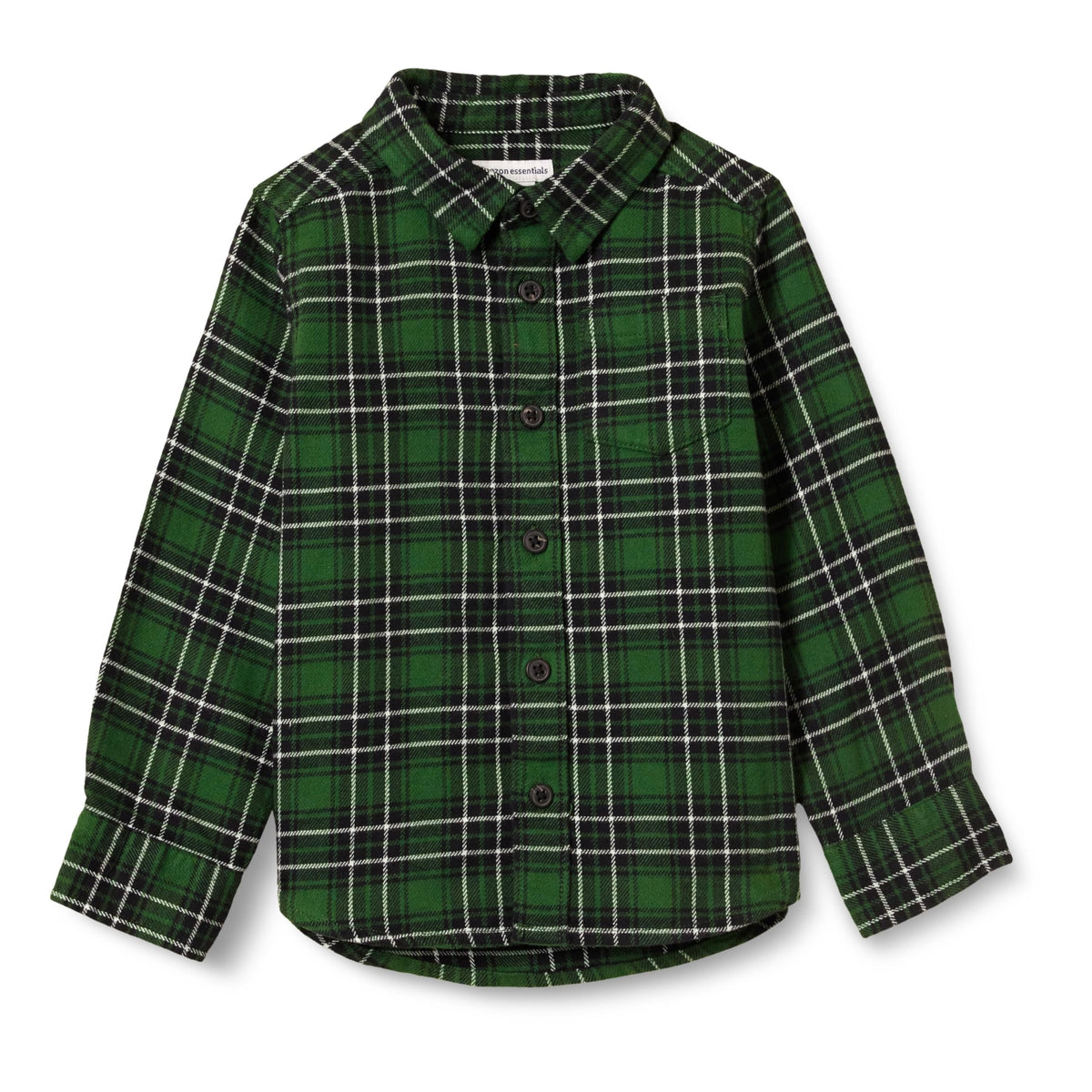 Amazon Essentials Camisa Franela Niño | Cuadros Verde • Manga Larga • 100% Algodón